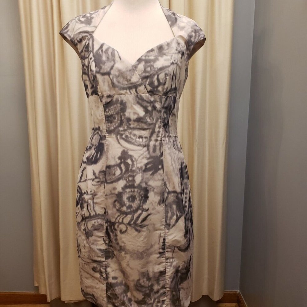 AIDAN MATTOX Women's Size 6 Beige Gray Sleeveless Sheath Dress